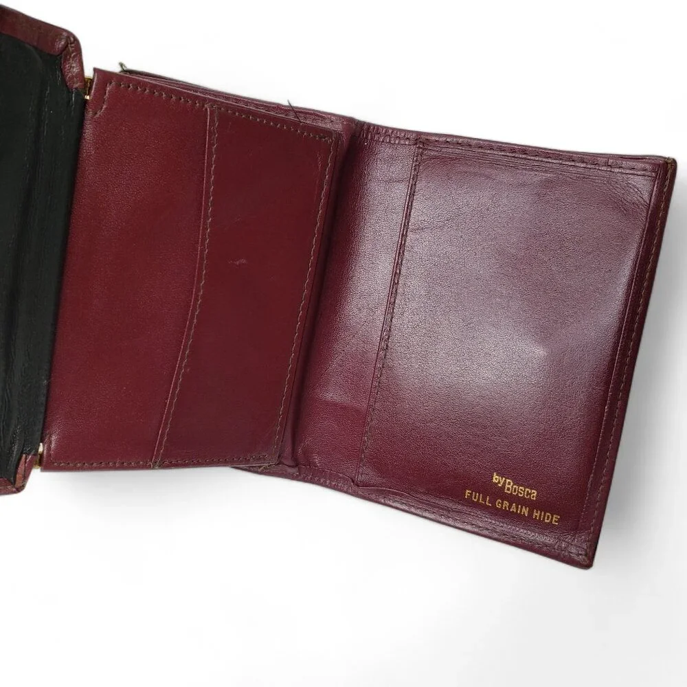 Vintage Bosca Wallet Women’s Burgundy Leather Bi Fold Snap Closure
